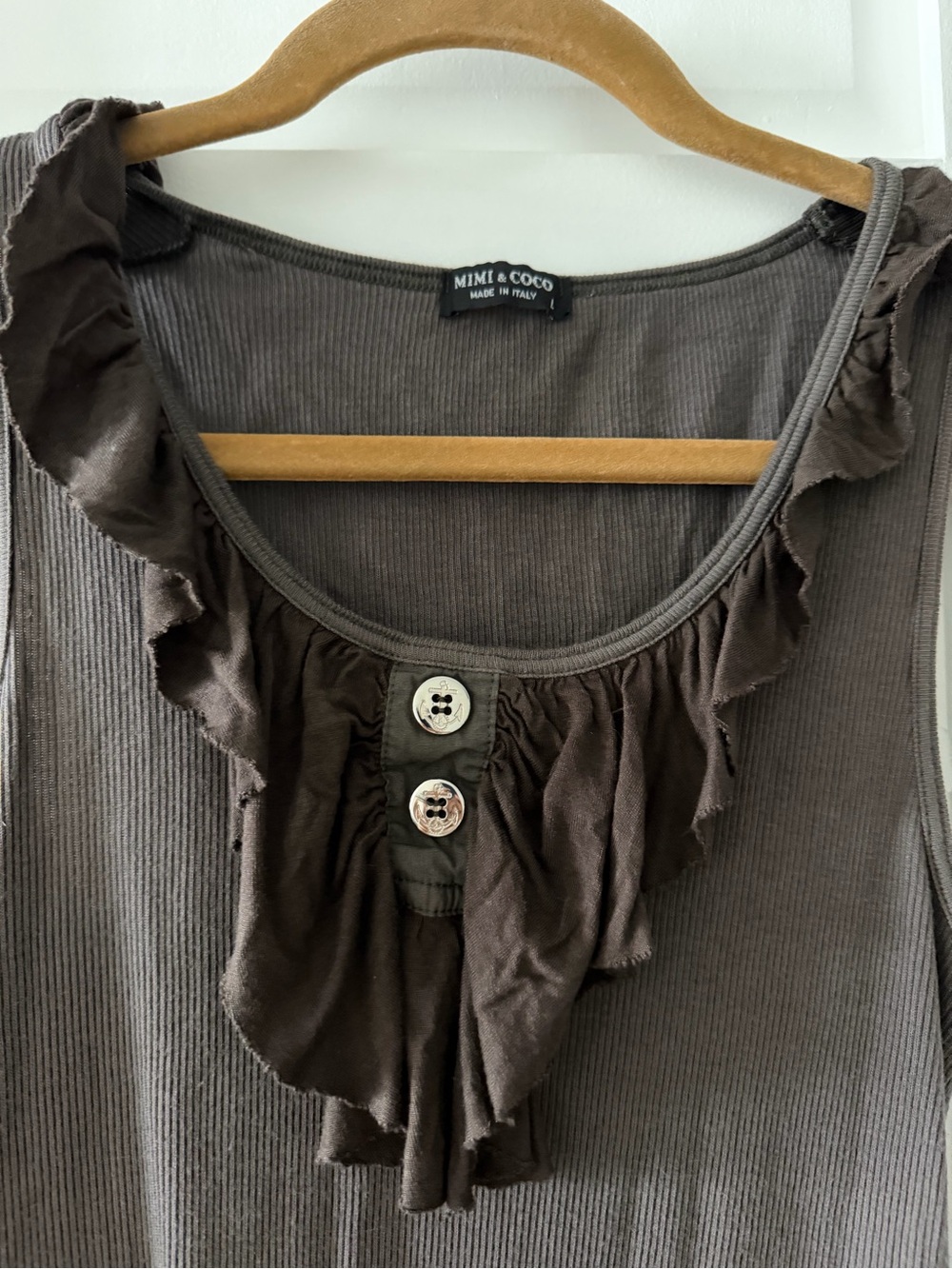 Mimi & Coco Brown Ribbed Cotton Ruffle Tank Top L y2k - Picture 5 of 8